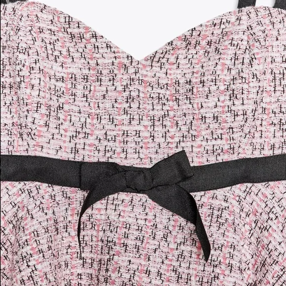 Zara Combination Structure Top Pink Black Tweed with Bow Ref 3644/172/620 NWT - Picture 7 of 13